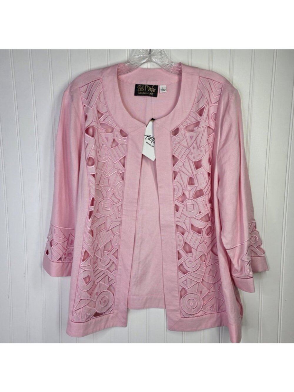 Bob Mackie Wearable Art Jacket Tank Set Womens XL Pink Linen Cutout Cottagecore - Picture 5 of 16